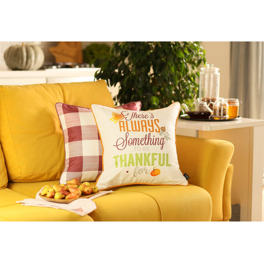 Set of Four 18" X 18" Orange and White Thanksgiving Polyester Pillow Covers