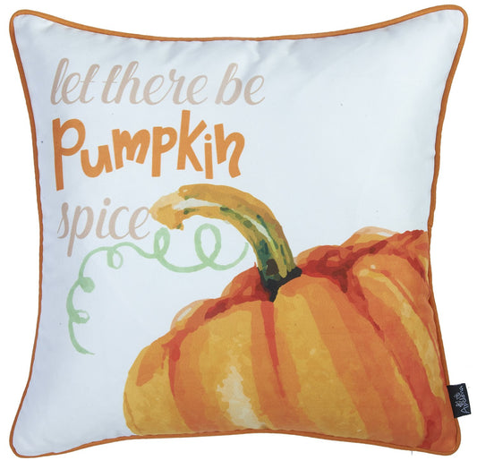 Set Of Four 18" Orange And White Pumpkin Spice Throw Pillow Covers