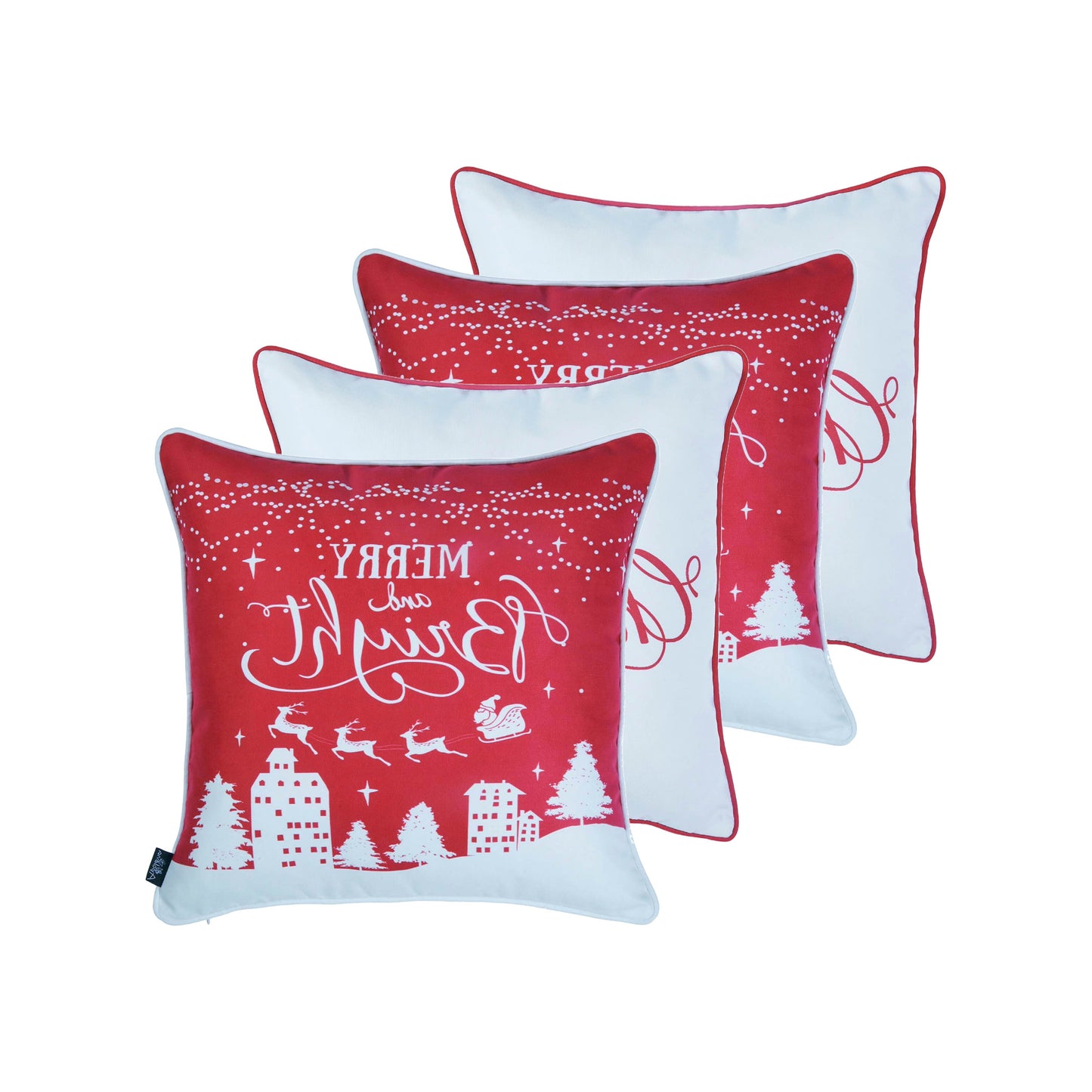 Set Of 4 18" Merry Christmas Gift Throw Pillow Cover In Multicolor