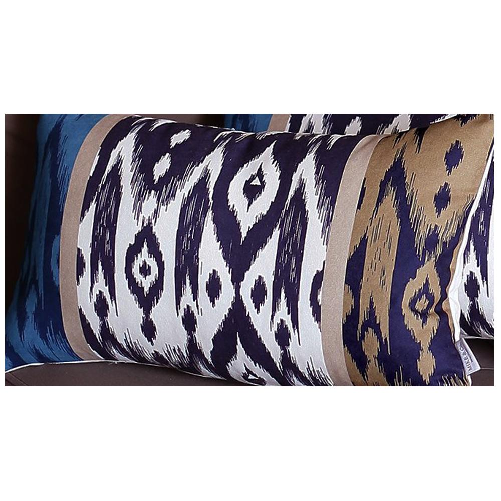 Set Of 4 Brown And Blue Ikat Design Lumbar Pillow Covers