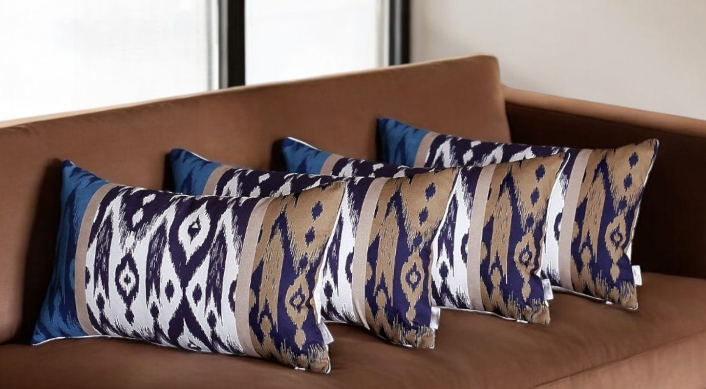 Set Of 4 20" Ikat Lumbar Pillow Cover In Beige