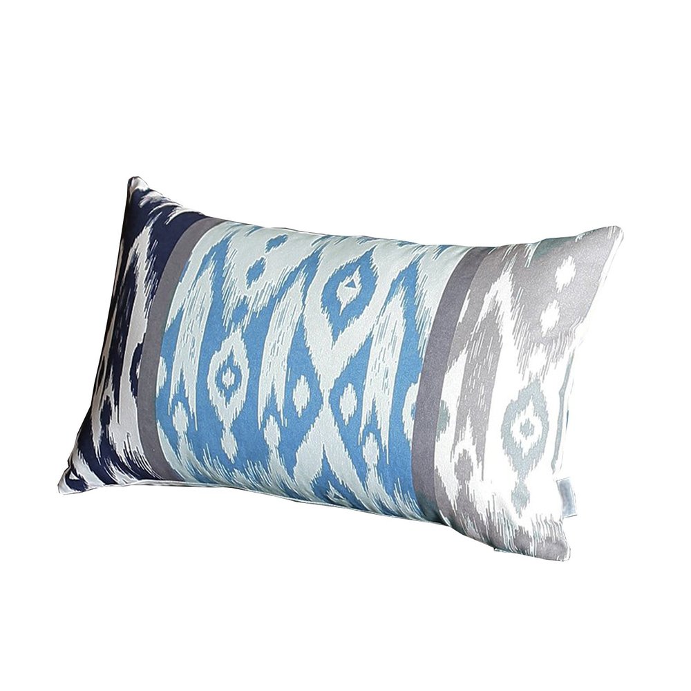 Set of Four 12" X 20" Blue And Gray Fabric Lumbar Throw Pillow Covers