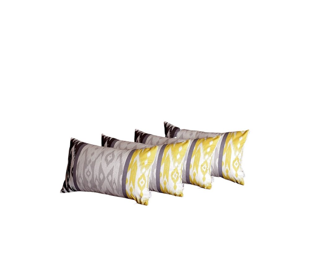 Set of Four 12" X 20" Gray Fabric Lumbar Throw Pillow Covers