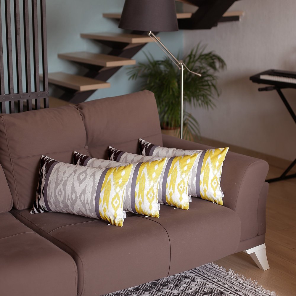 Set of Four 12" X 20" Gray Fabric Lumbar Throw Pillow Covers