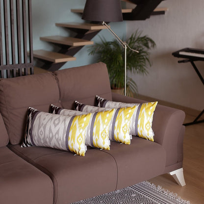 Set of Four 12" X 20" Gray Fabric Lumbar Throw Pillow Covers