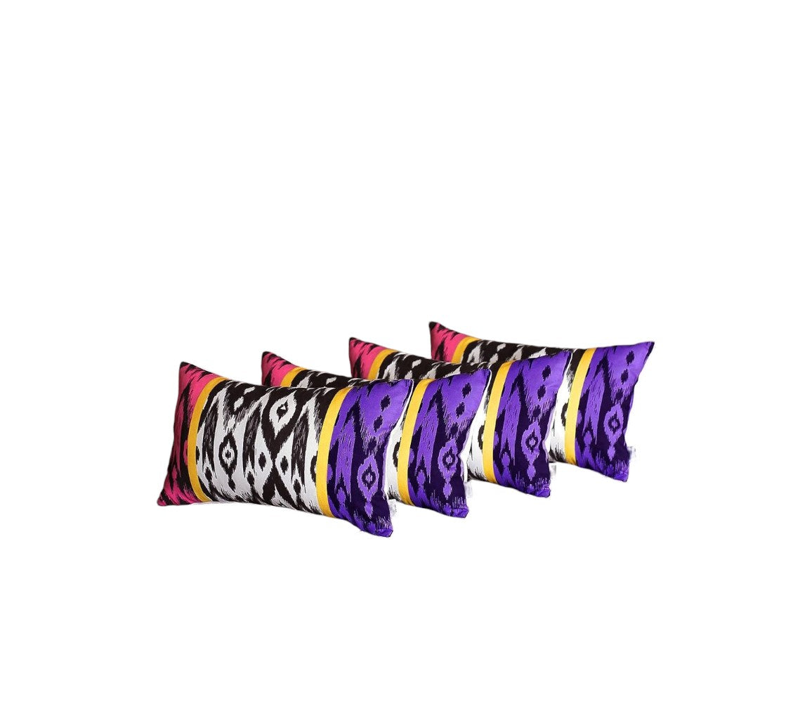 Set Of 4 Purple And Pink Ikat Design Lumbar Pillow Covers