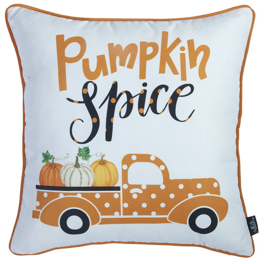 Set of Two 18" X 18" Orange and White Thanksgiving Pumpkin Pillow Covers