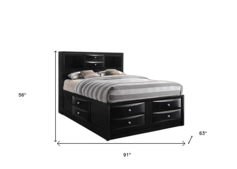 Black Wood Queen With Ten Drawers Bed Frame