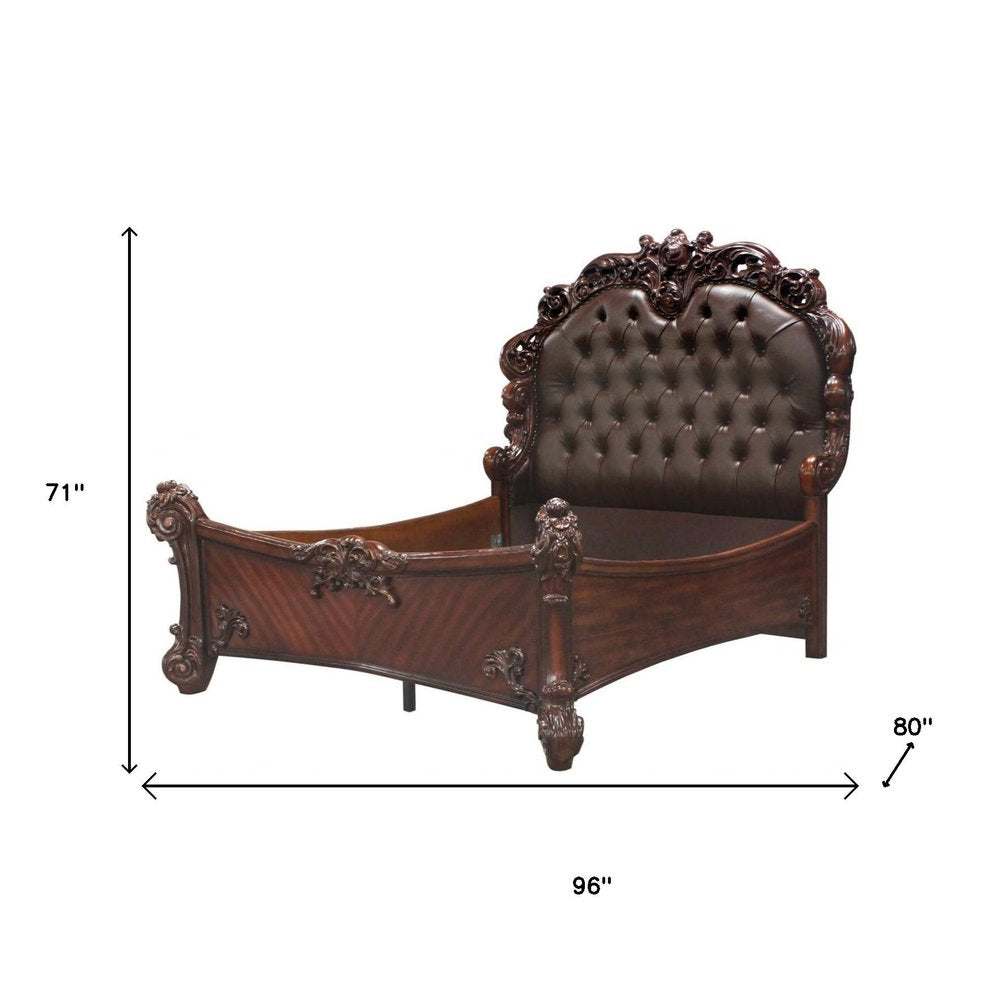 Dark Brown and Cherry Blossom Pink Tufted Upholstered Faux Leather No Bed