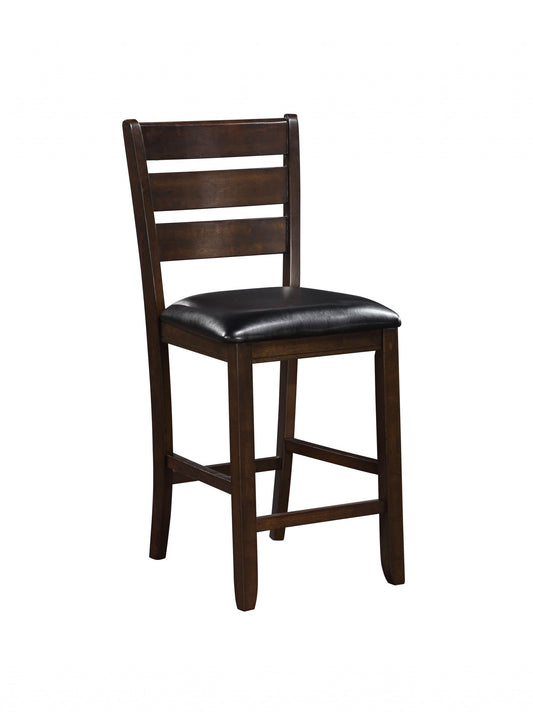 Set of Two Black And Brown Solid Wood Counter Height Bar Chairs