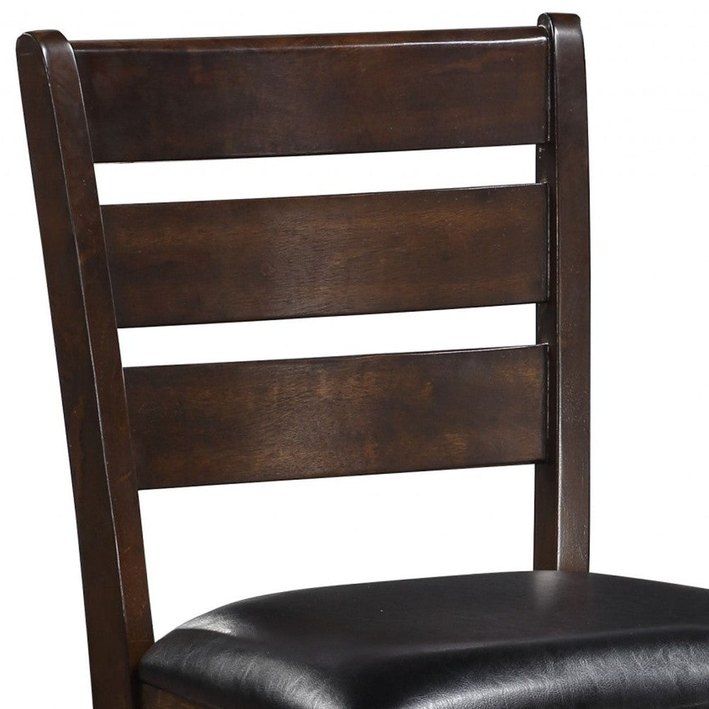 Set of Two Black And Brown Solid Wood Counter Height Bar Chairs