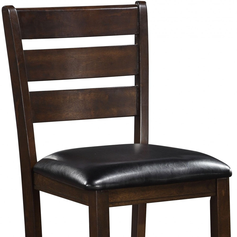 Set of Two Black And Brown Solid Wood Counter Height Bar Chairs