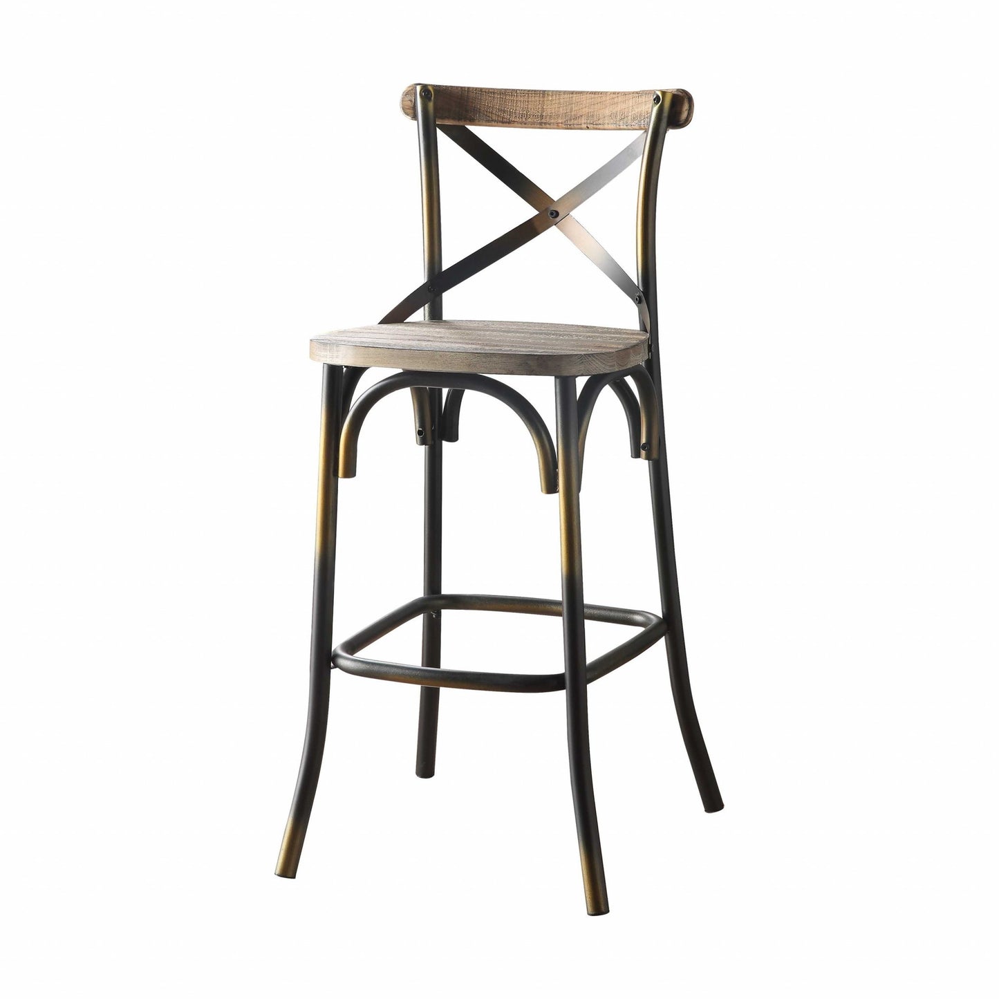 43" Oak And Black and Gold Solid Wood And Metal Bar Height Bar Chair