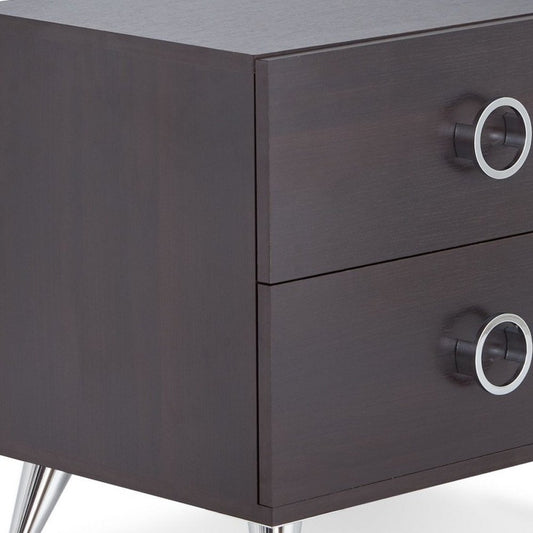 20" Espresso And Silver Wood And Heavy Duty Plastic End Table With Two Drawers