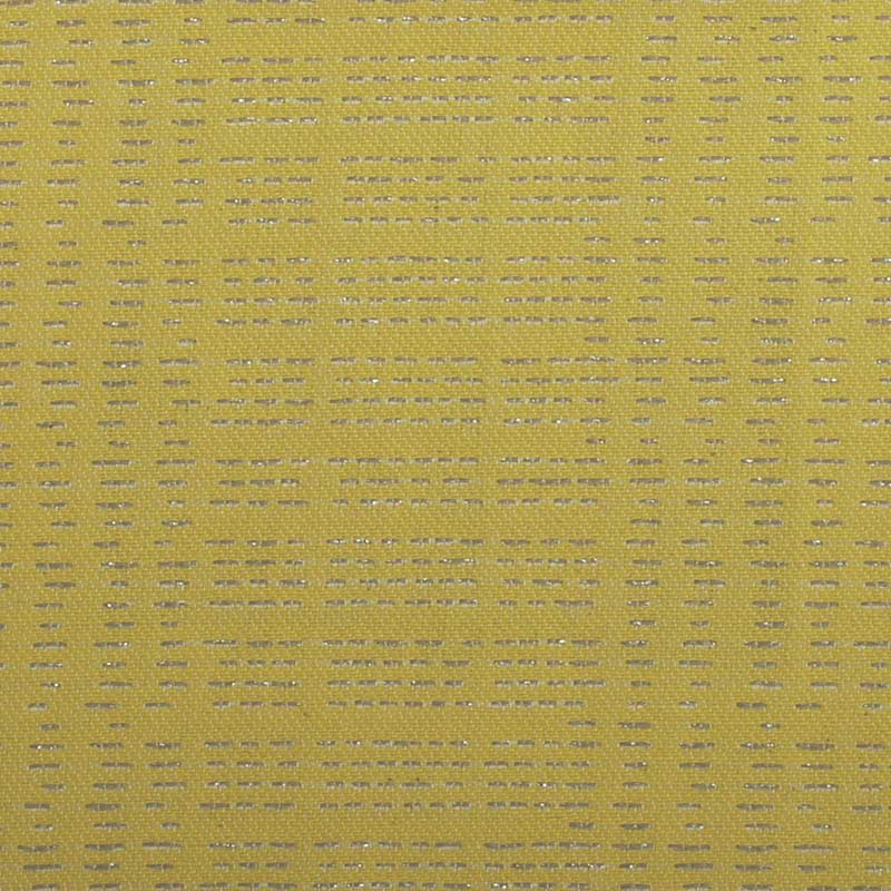 Mustard-yellow woven fabric with tiny silver horizontal dashes creating a subtle metallic texture.