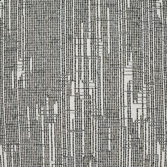 Gray and black woven tweed fabric with a textured irregular grid pattern, versatile for upholstery or jackets.