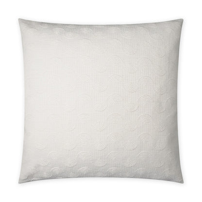 Cream square decorative pillow with subtle circular quilted pattern and soft textured fabric.