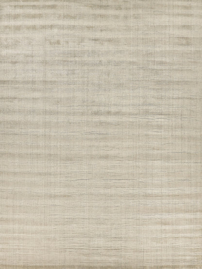 Beige striped rug with a linen-like woven texture and subtle cream and sand horizontal stripes.