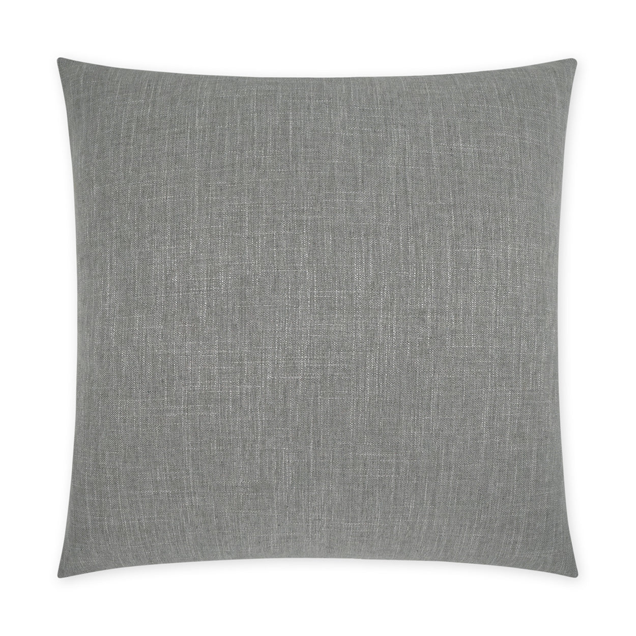 Gray linen-textured square throw pillow for sofa or bed decor.