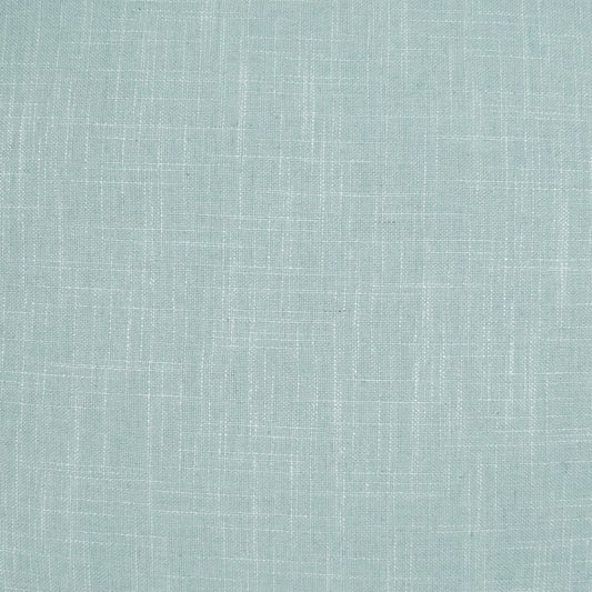 Light aqua linen fabric swatch with subtle white crosshatch weave, soft textured material ideal for upholstery or apparel.