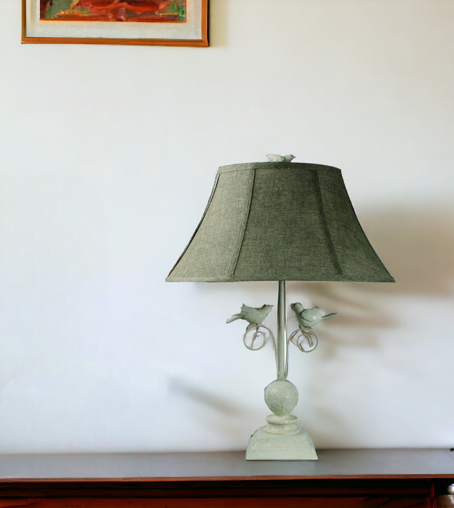 24" Green Bedside Lamp With Green Bell Shade