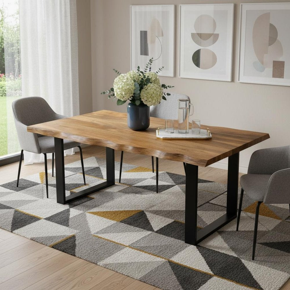 63" Brown And Black Solid Wood Sled Base Dining Table