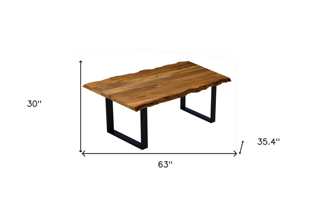 63" Brown And Black Solid Wood Sled Base Dining Table