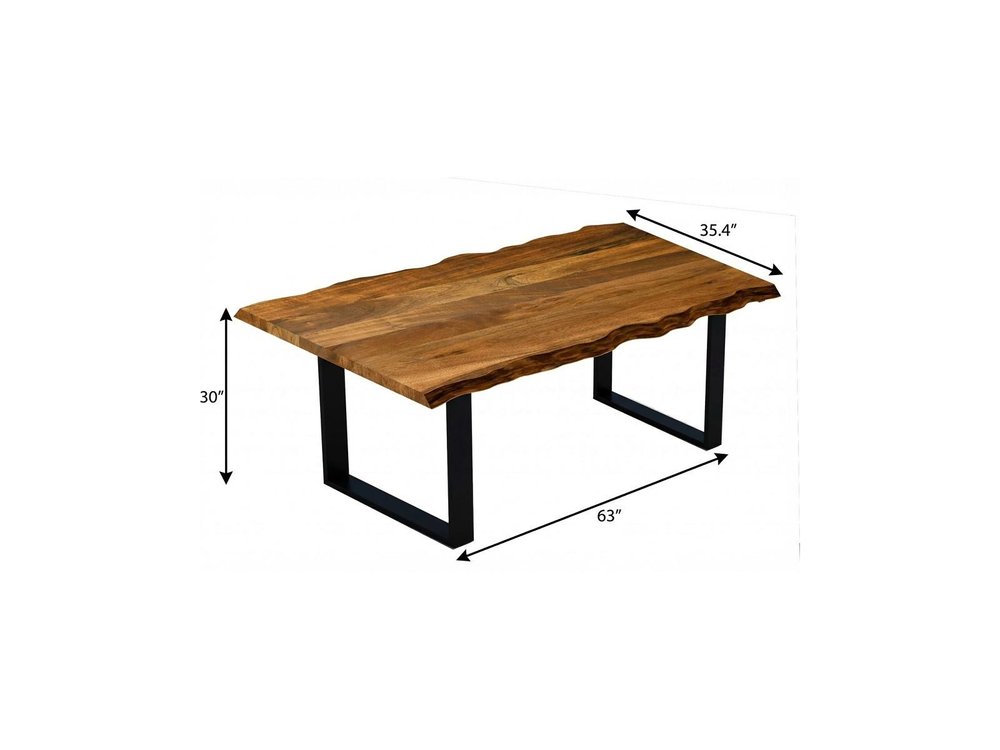 63" Brown And Black Solid Wood Sled Base Dining Table
