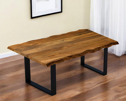 63" Brown And Black Solid Wood Sled Base Dining Table