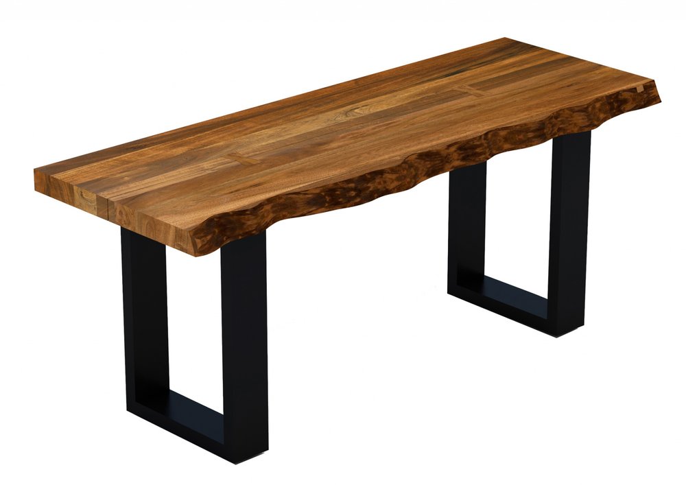 43" Brown And Black Steel and Solid Wood Live Edge Dining Bench