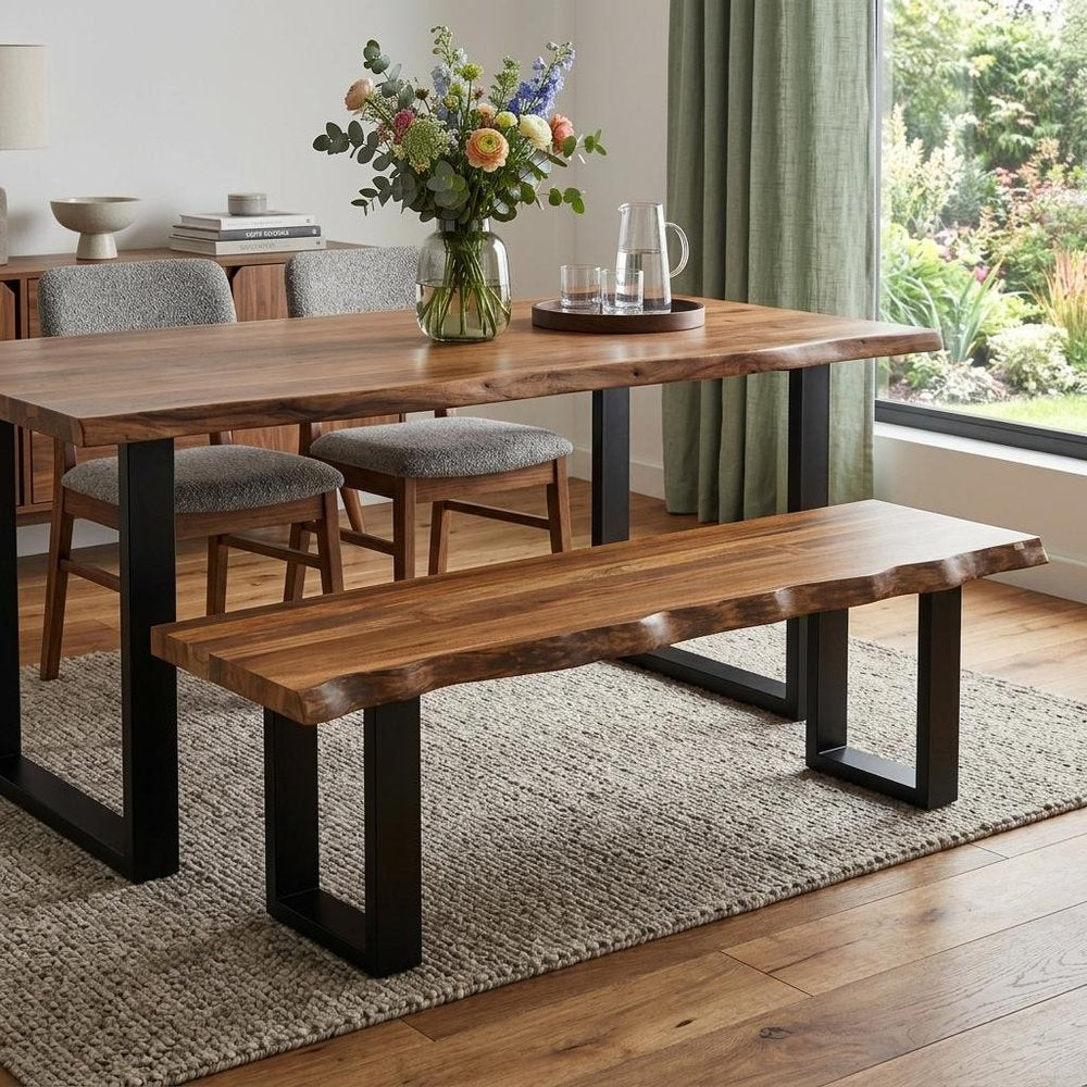 43" Brown and Black Solid Wood Dining Bench