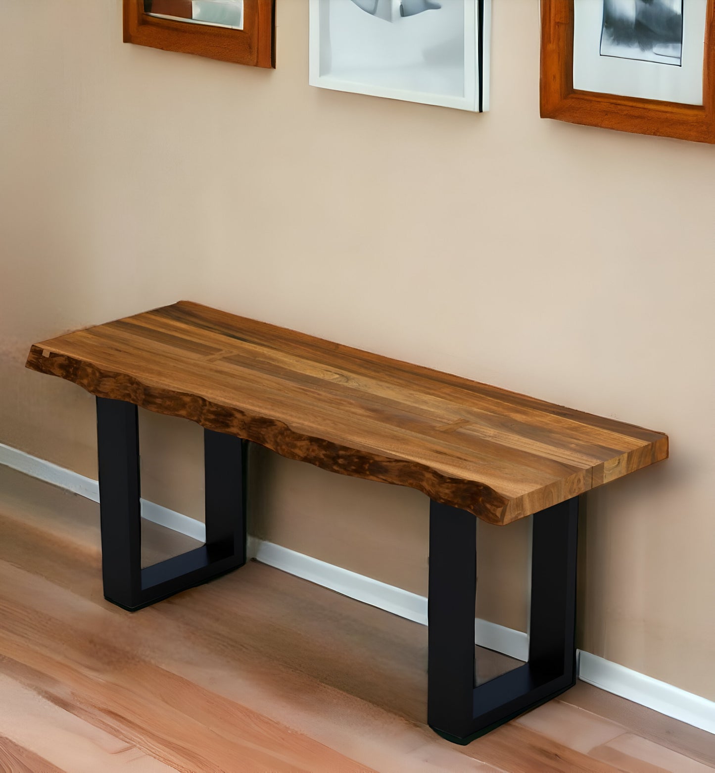 43" Brown and Black Solid Wood Dining Bench