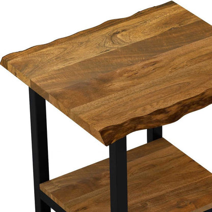 24" Brown And Black Solid Wood And Iron Square Frame End Table With Shelf