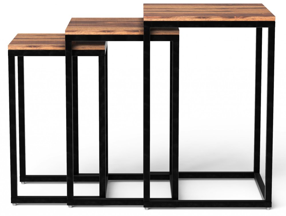Set of three 17" black and brown solid wood nested tables