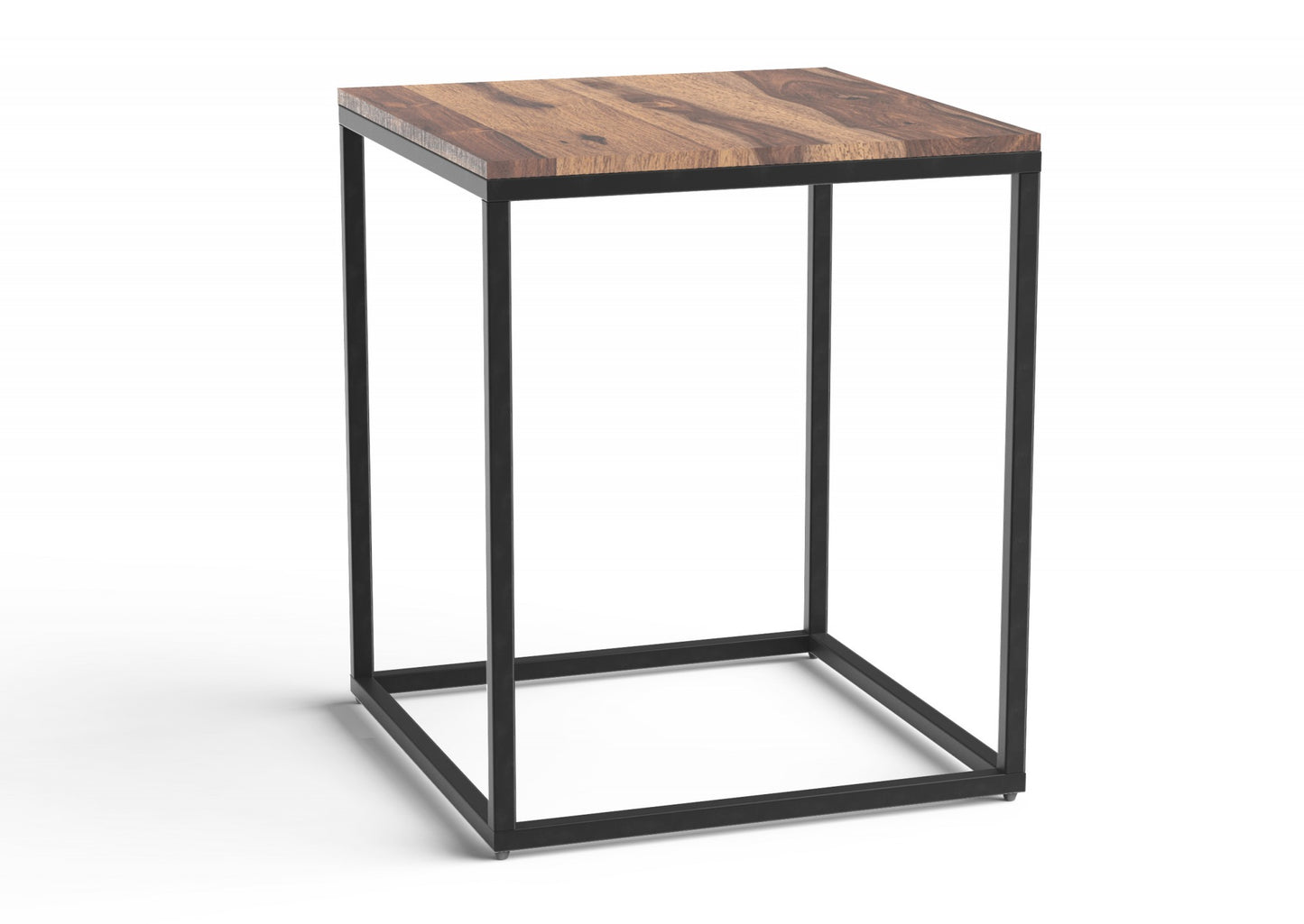 24" Black And Brown Solid Wood And Iron Square End Table