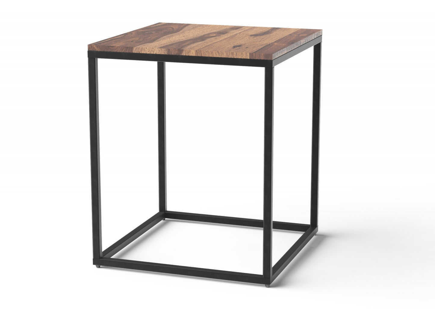 24" Black And Brown Solid Wood And Iron Square End Table