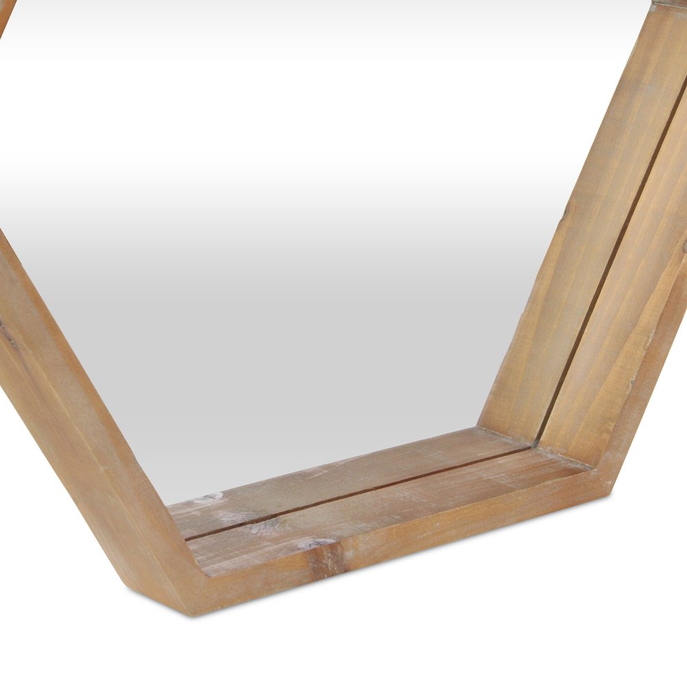 21" Brown Hexagon Wood Framed Accent Mirror
