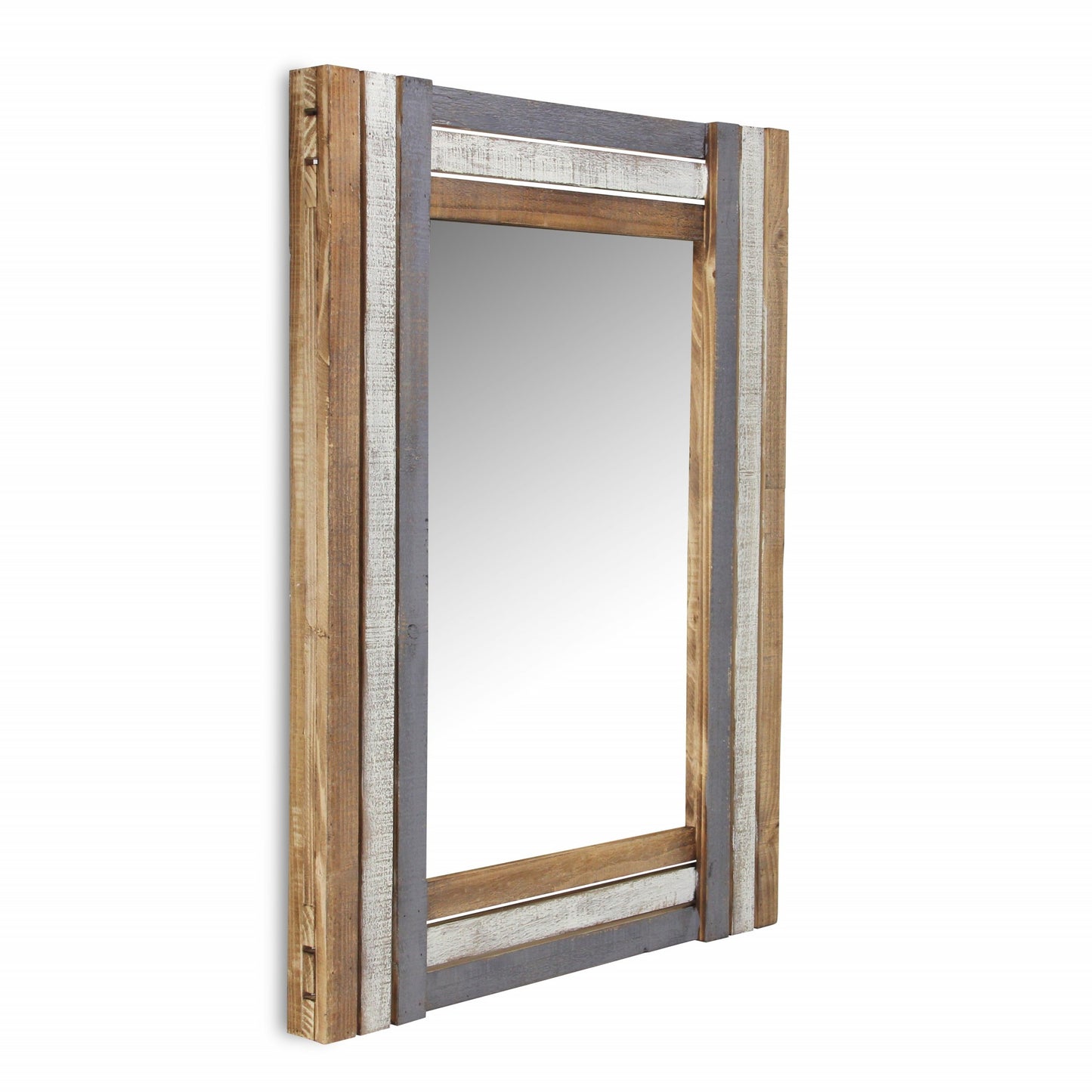 32" Gray Natural and White Wood Framed Accent Mirror