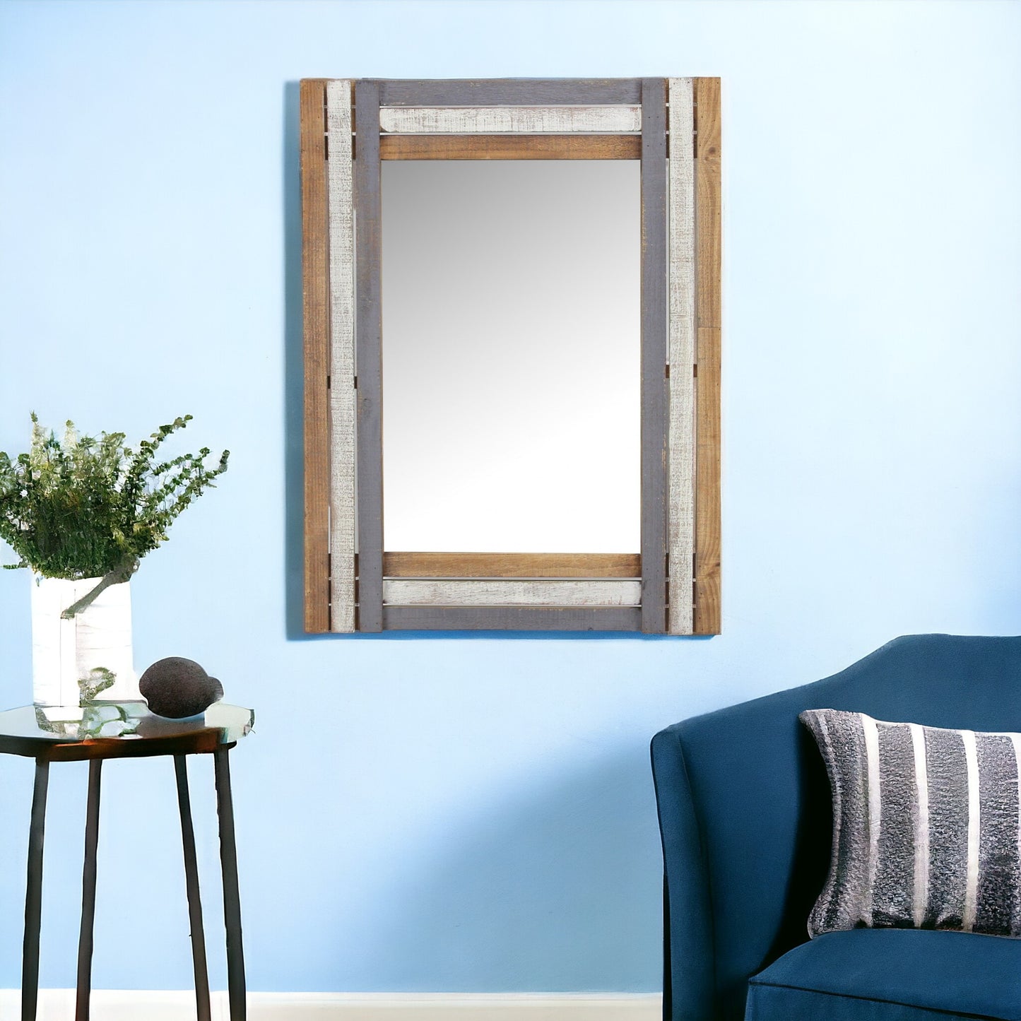 32" Gray Natural and White Wood Framed Accent Mirror