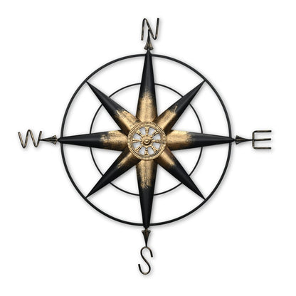 39" Black Rustic Compass Metal Wall Decor