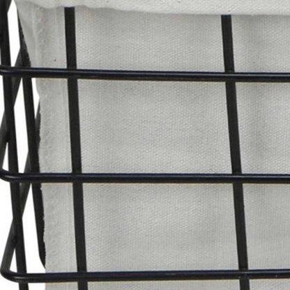 Set Of 3 Rectangular White Fabric Lined Metal Wire Baskets