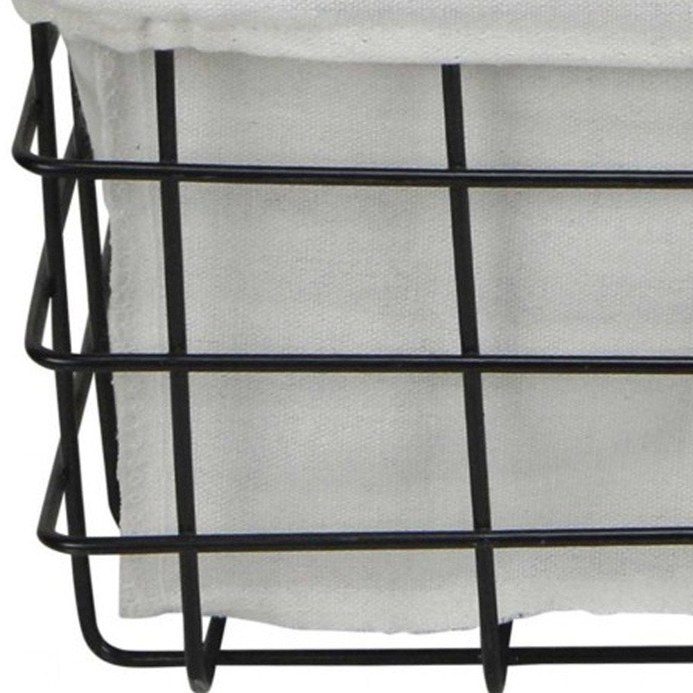 Set Of 3 Rectangular White Fabric Lined Metal Wire Baskets