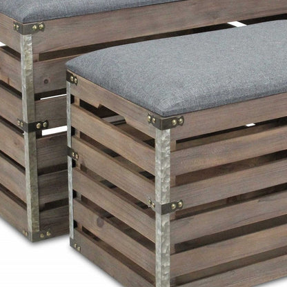 24" Gray And Brown Linen And Solid Wood Upholstered Storage Entryway Stool With Flip Top