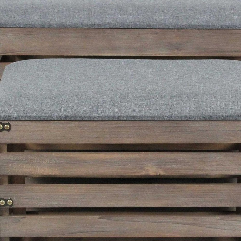 24" Gray And Brown Linen And Solid Wood Upholstered Storage Entryway Stool With Flip Top