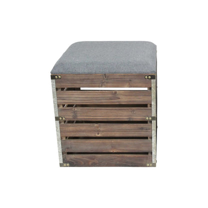 Set of Two 16" Gray Linen Upholstered Storage Entryway Stool With Flip Top