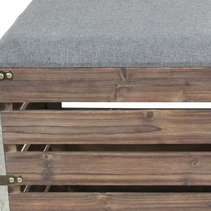 Set Of 2 Square Gray Linen Fabric And Wood Slats Storage Benches