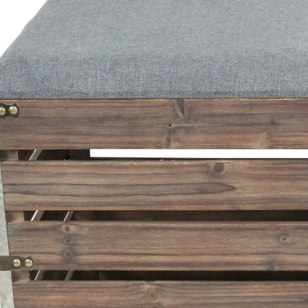 Set of Two 16" Gray Linen Upholstered Storage Entryway Stool With Flip Top