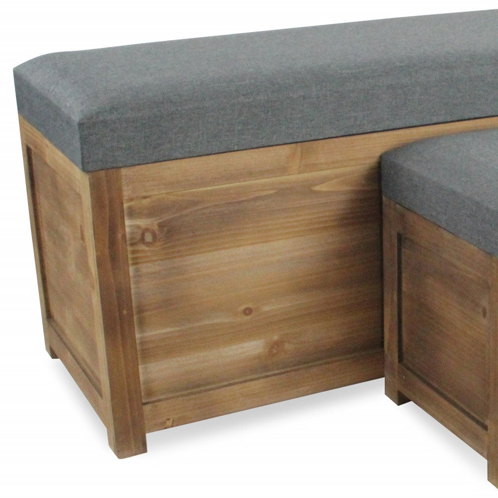 Set Of 2 Rectangular Gray Linen Fabric And Wood Storage Benches