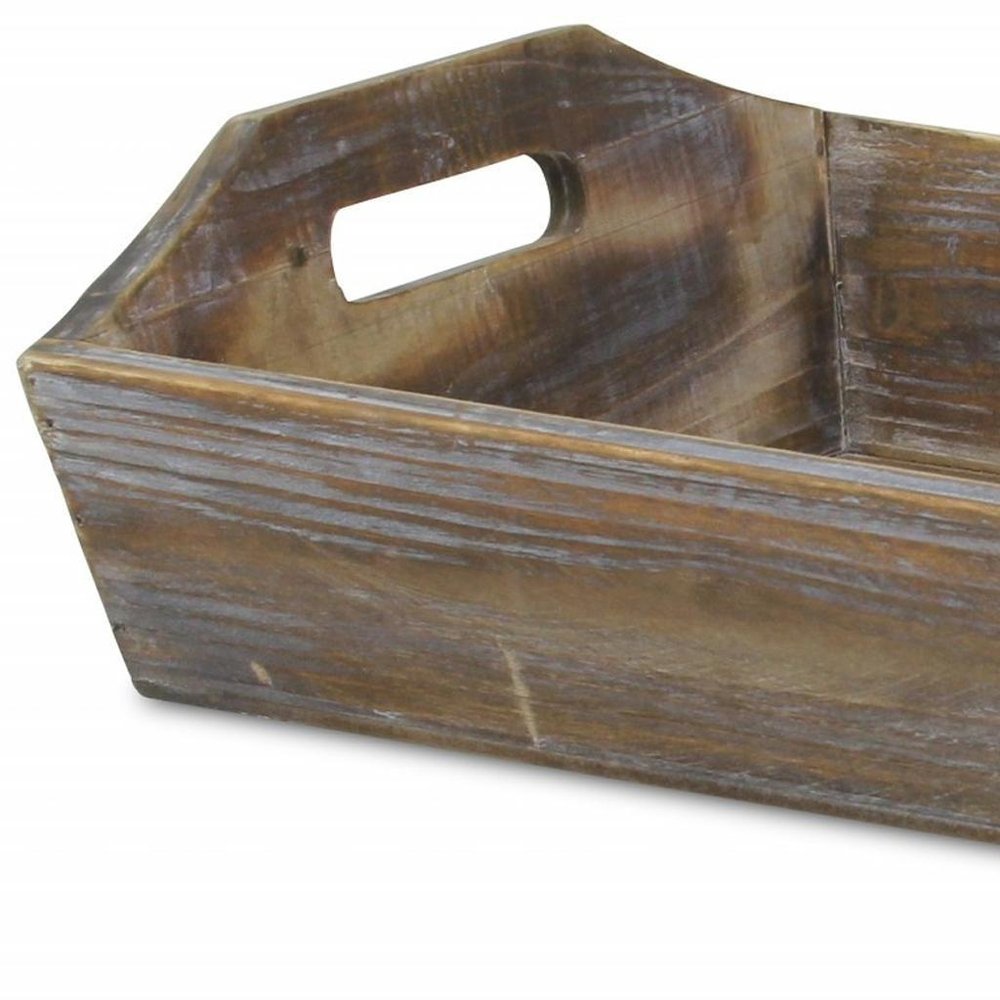 Dark Brown Finish Wood Serving Tray With Handles