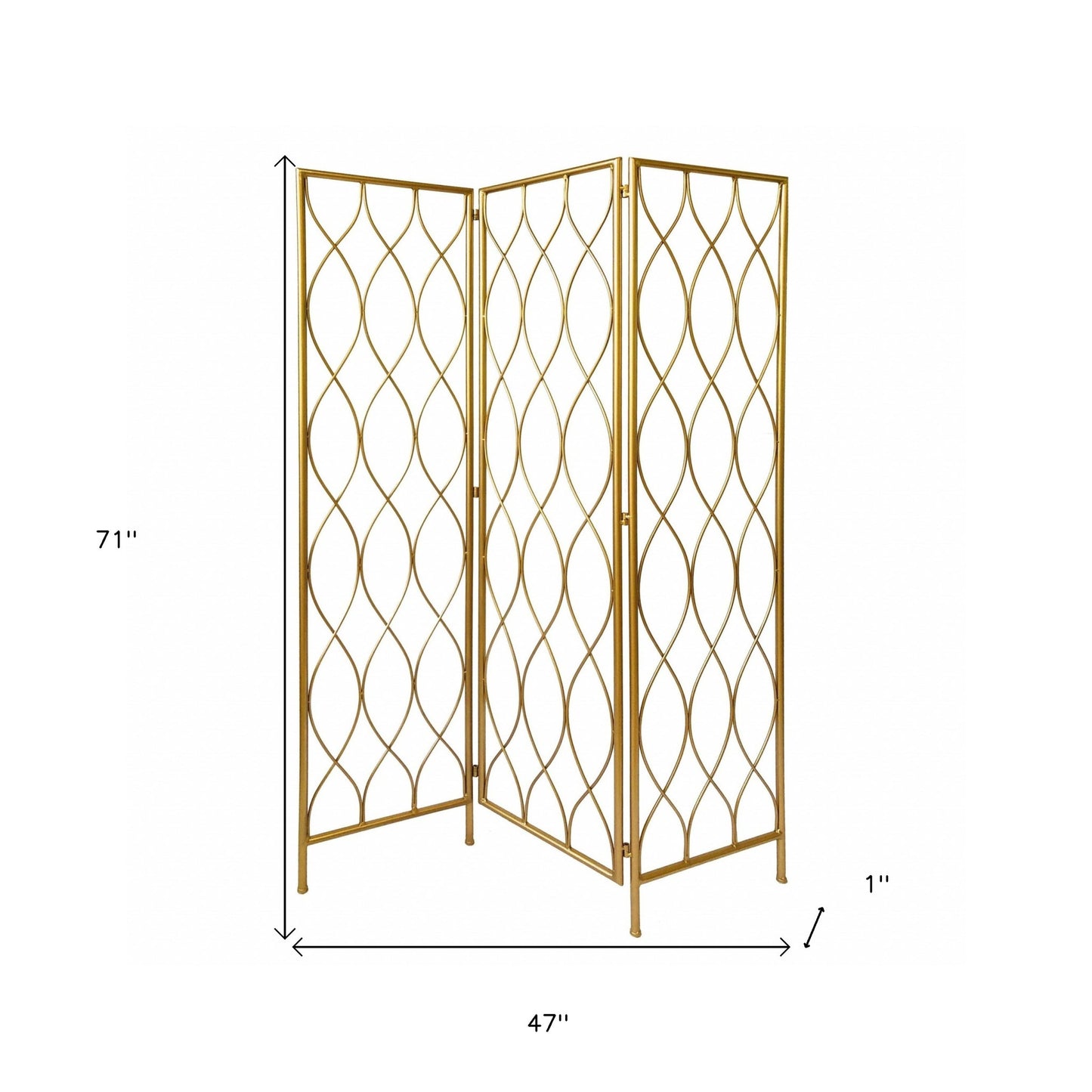 Golden Scroll Three Panel Room Divider Screen